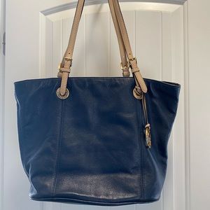 Classic Navy Leather Handbag